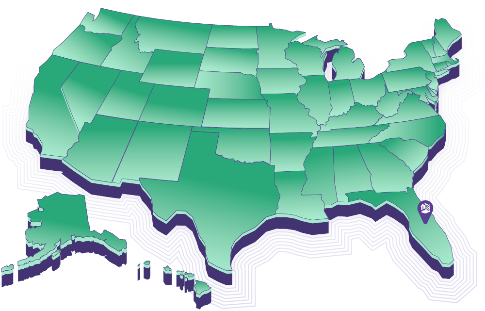 A map of the US with all states that WholeScripts Pharmacy is licensed in